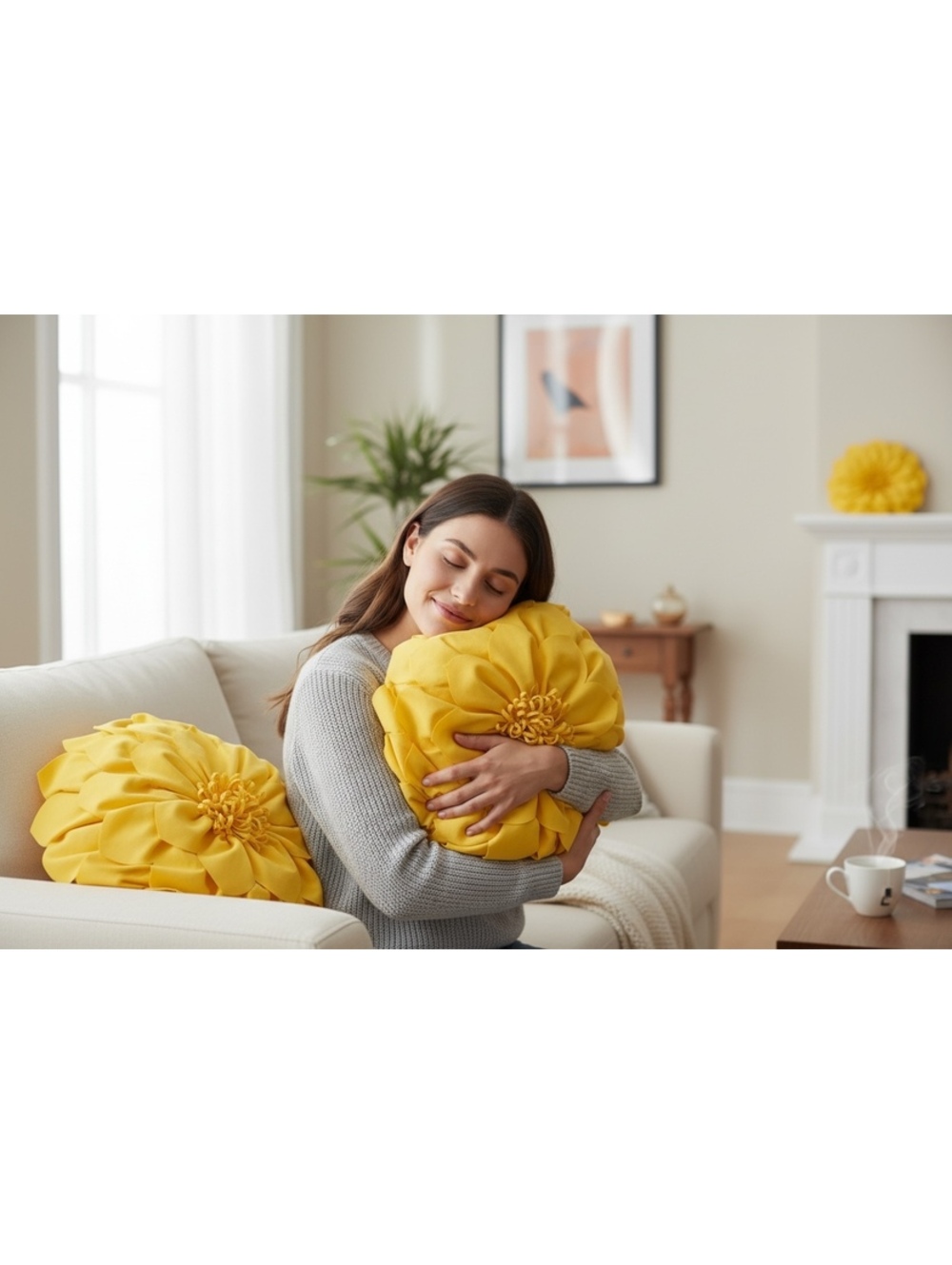 2 Pack Pkaufmann Home Yellow Flower Shaped Decorative Throw Pillow 18x18 Inches